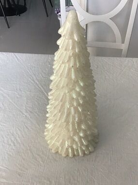 Sparkling Ivory Glitter Cone Tree Holiday Decor  ##
